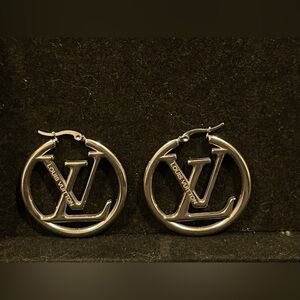 Fashion Jewelry Silver Monogram Hoop Earrings